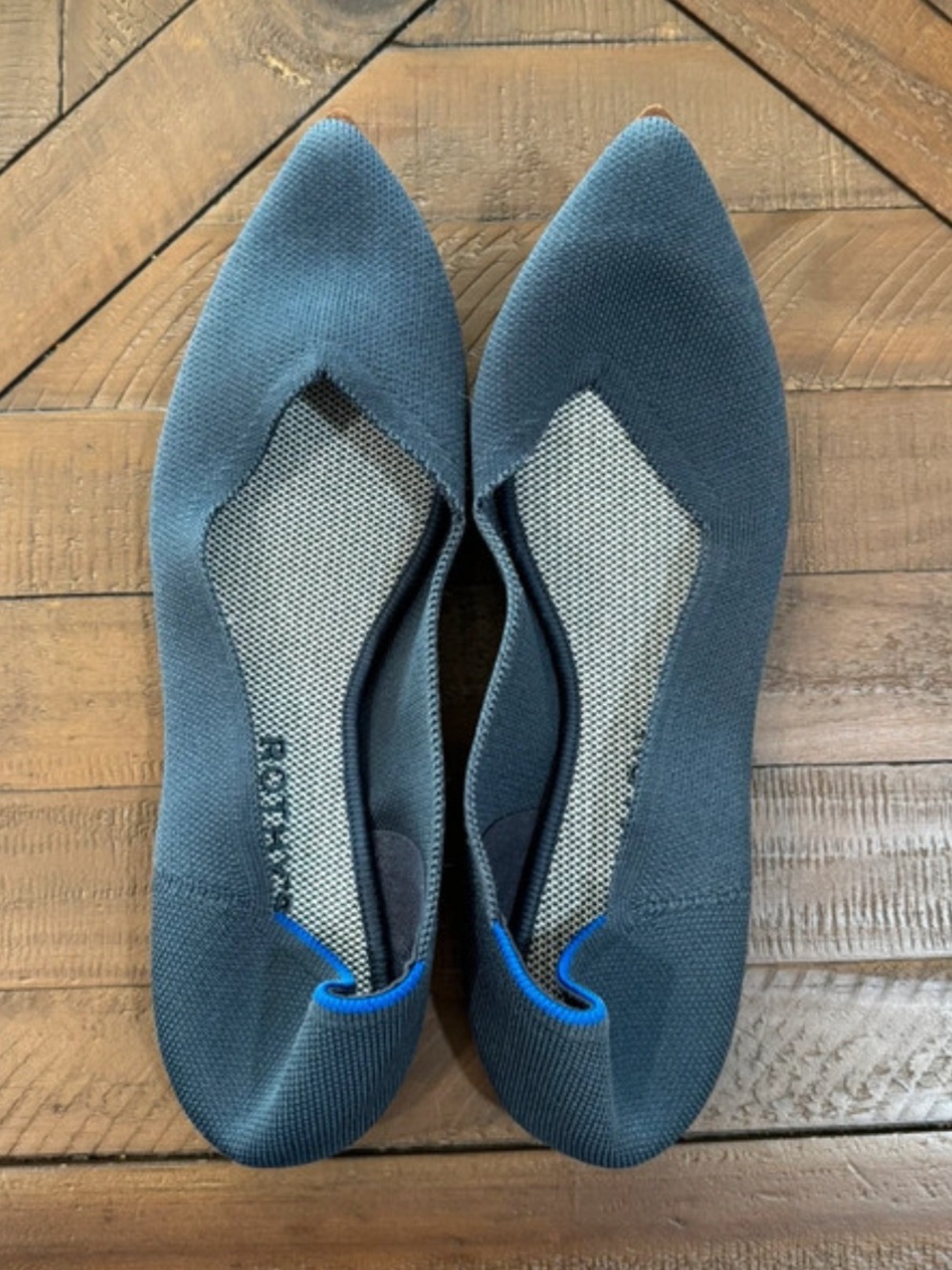 Women's Rothy’s Pointed Knit Slip-On Flats in Blue
